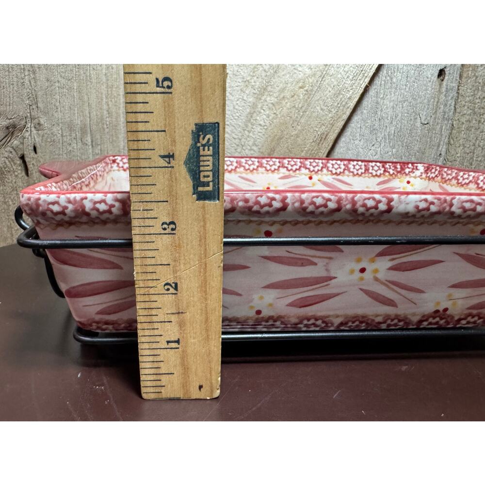 Temptations By Tara Old World Red 2.5 Quart Rectangle Baking Dish Rack Trivet - Picture 8 of 8